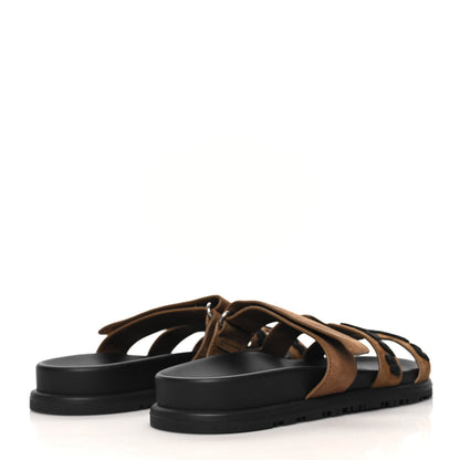Hermes Suede Goatskin Womens Chypre Sandals 37 Brun Fume Black 5 of 9