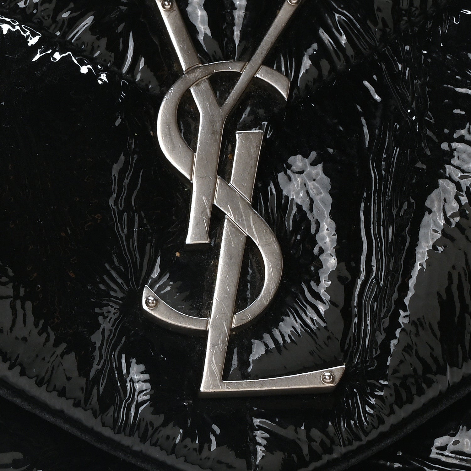 Saint Laurent Patent Lambskin Quilted Medium Loulou Puffer Monogram Chain Satchel Black 8 of 10