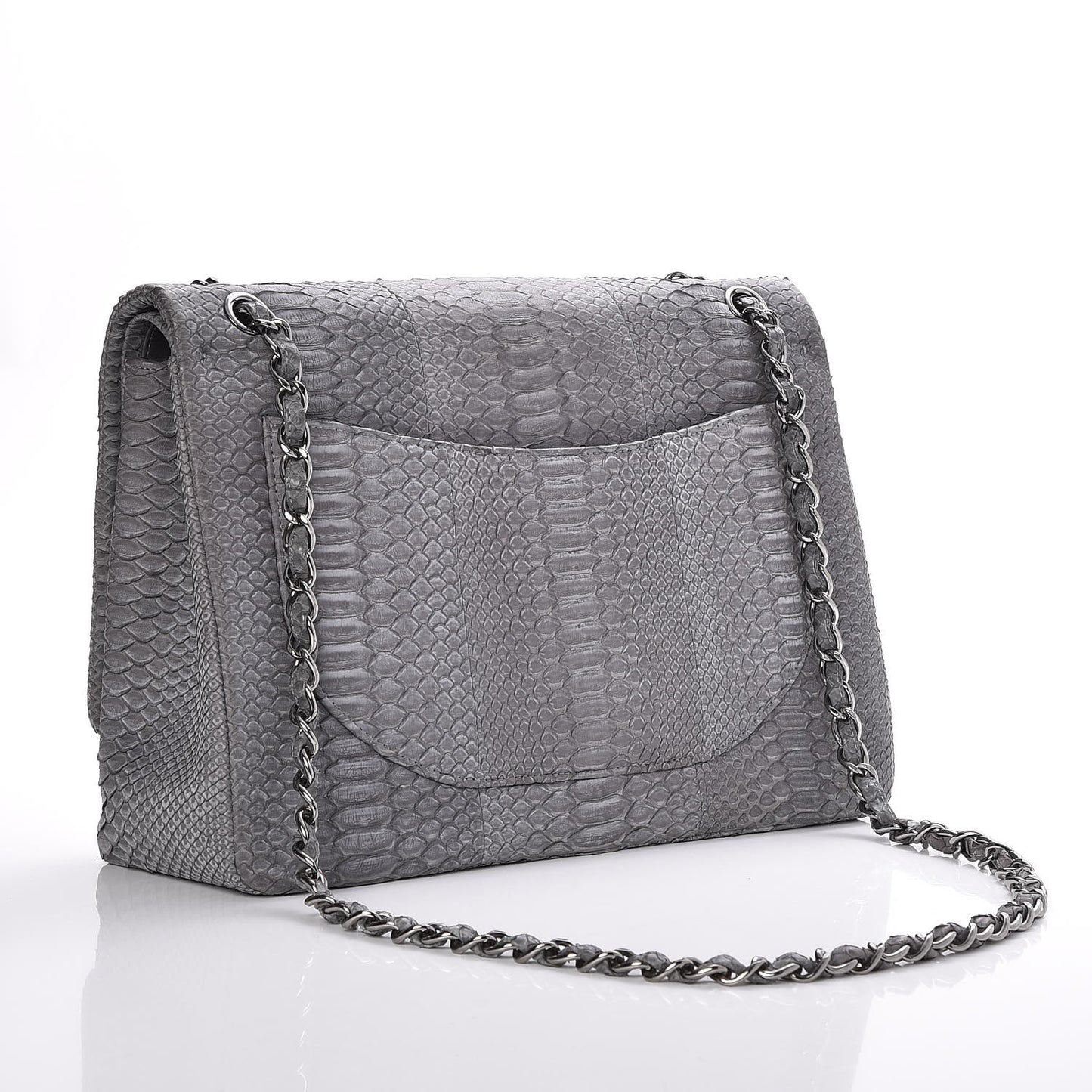Matte Python Maxi Double Flap Grey