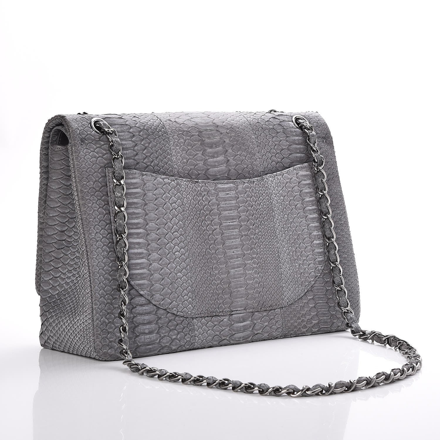 Chanel Matte Python Maxi Double Flap Grey 4 of 8