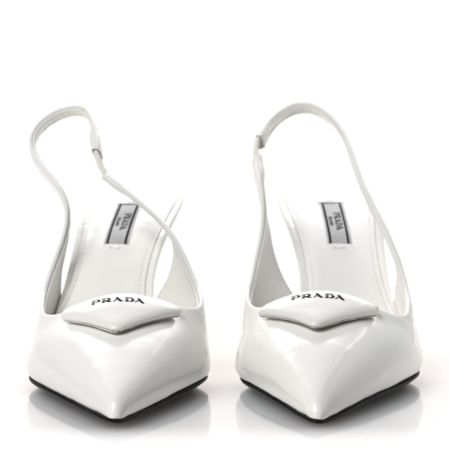 Spazzolato Triangle Logo Pointed Toe 75mm Slingback Pumps 38 White