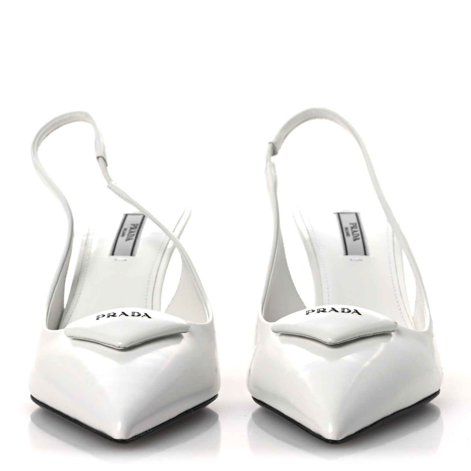 Prada Spazzolato Triangle Logo Pointed Toe 75mm Slingback Pumps 38 White 3 of 13