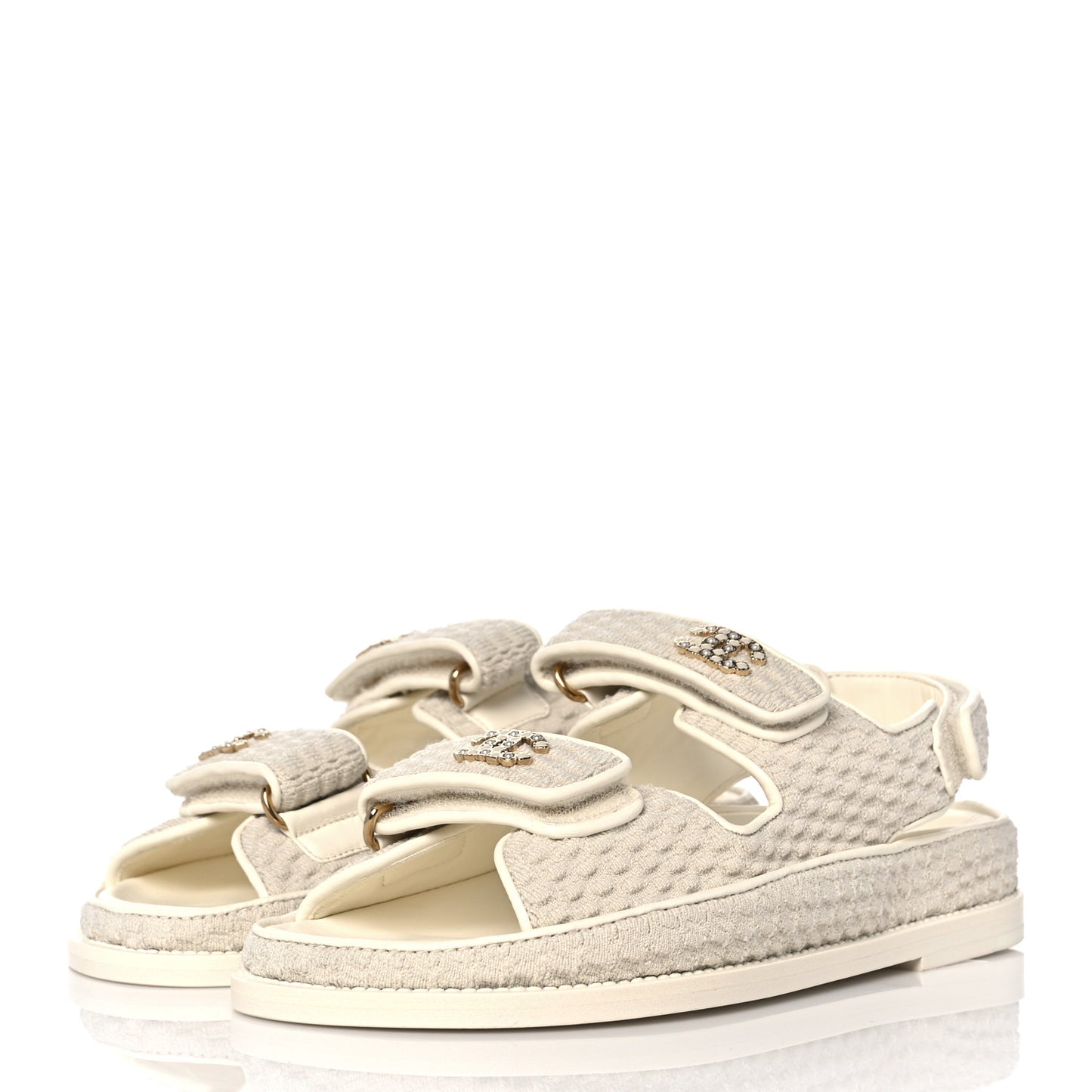 Knit Fabric Velcro Dad Sandals 36 Ivory