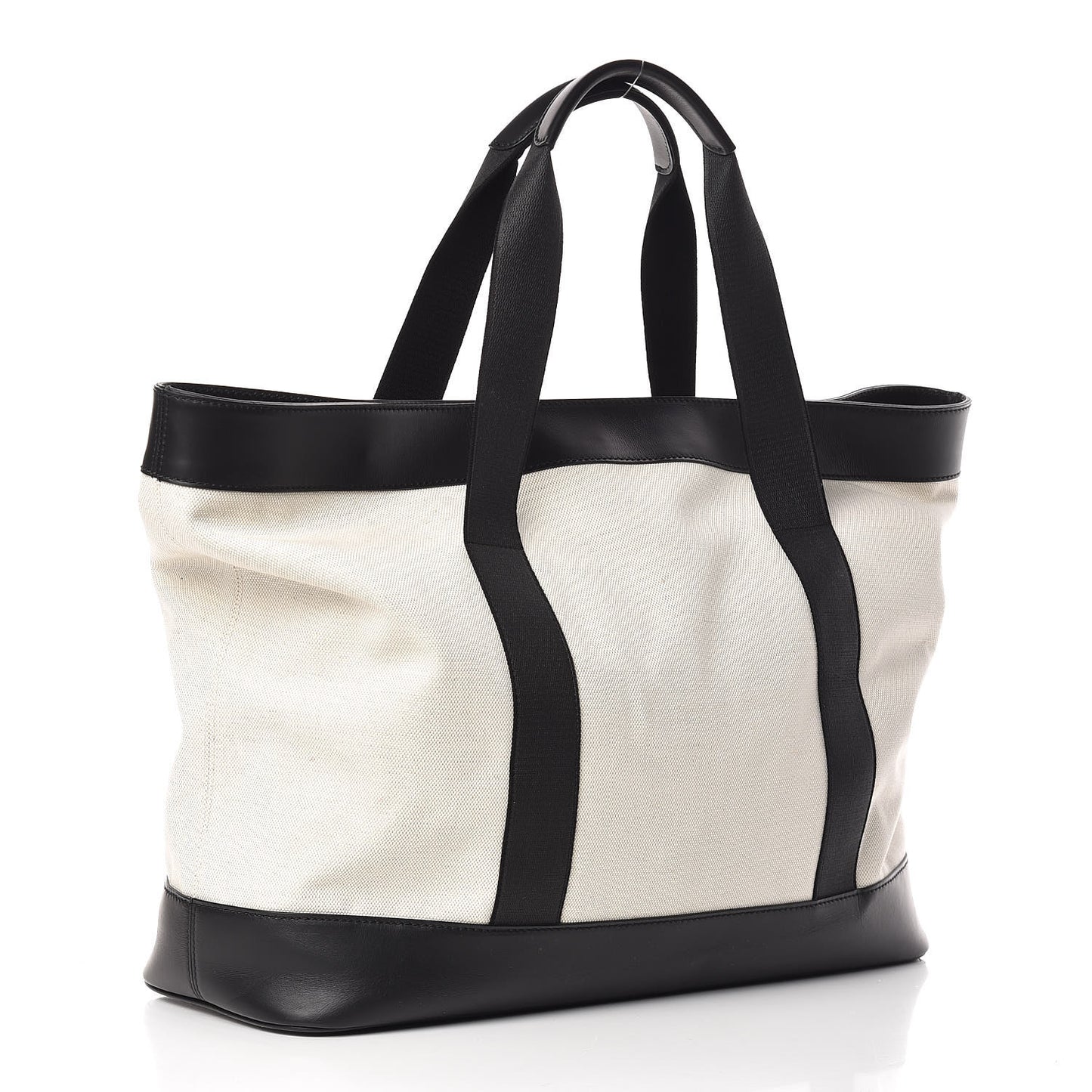 Cotton Canvas Calfskin Navy Tote Natural Black