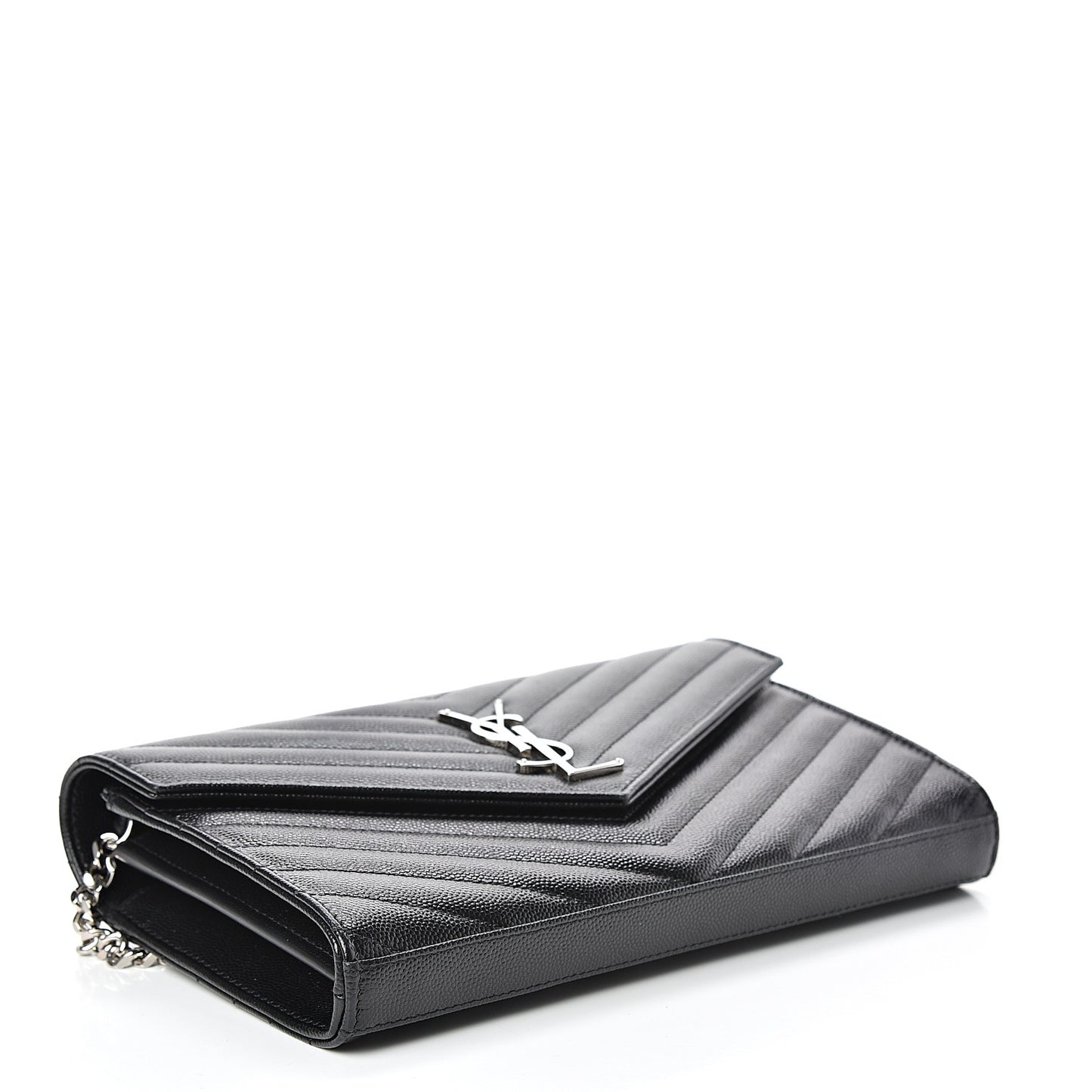 Grain De Poudre Matelasse Chevron Monogram Chain Wallet Black