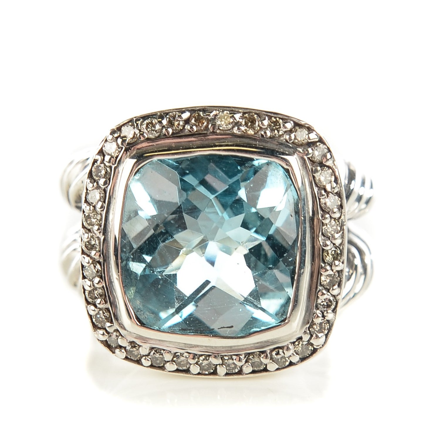 Sterling Silver Diamond Blue Topaz 11mm Albion Ring 48 4.5
