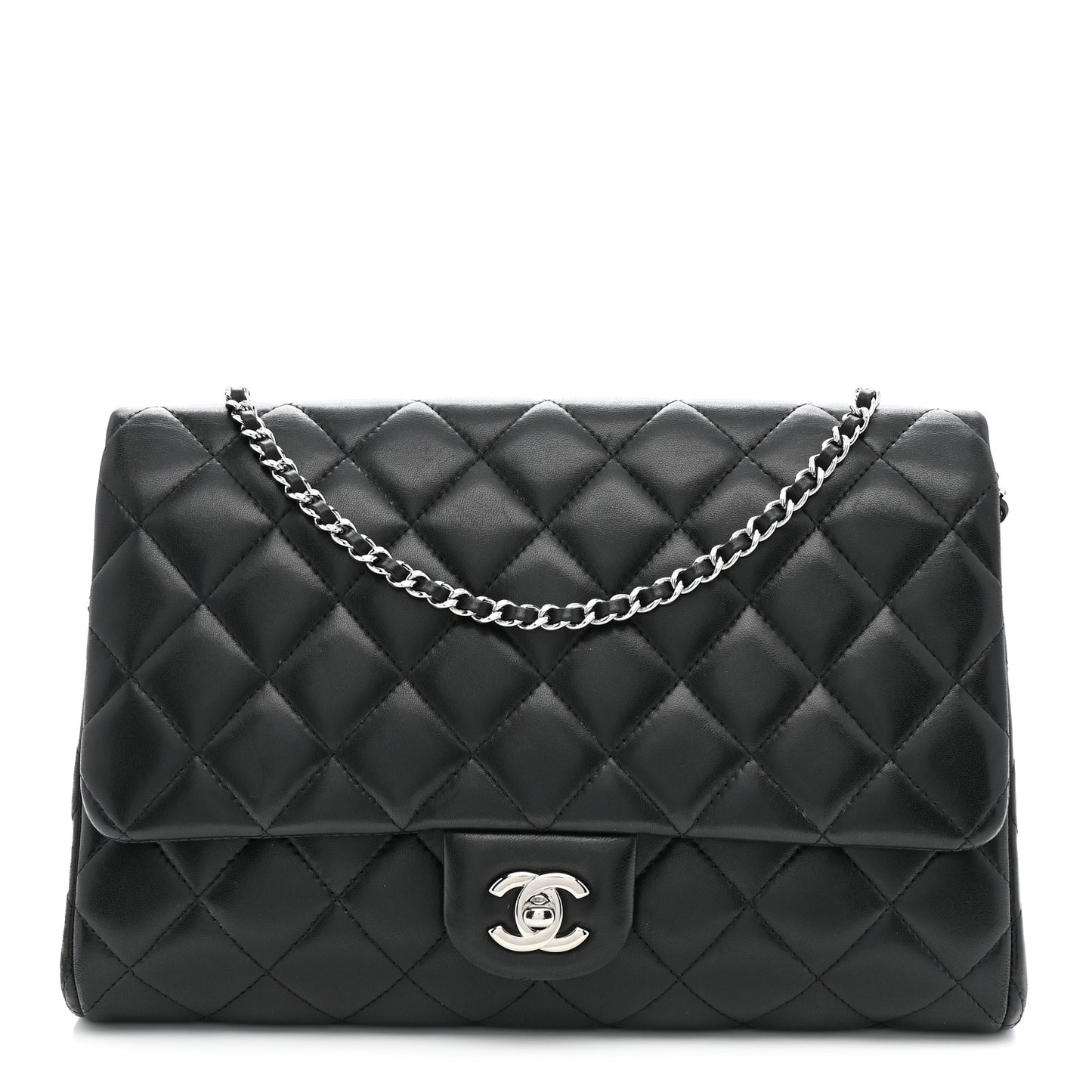 Lambskin Quilted Clutch With Chain Flap Black