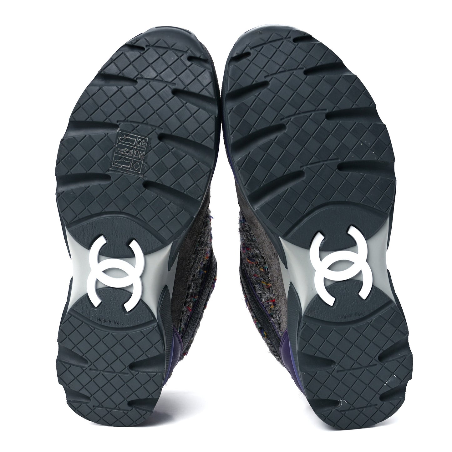 Suede Tweed Goatskin CC Sneakers 37.5 Grey Purple