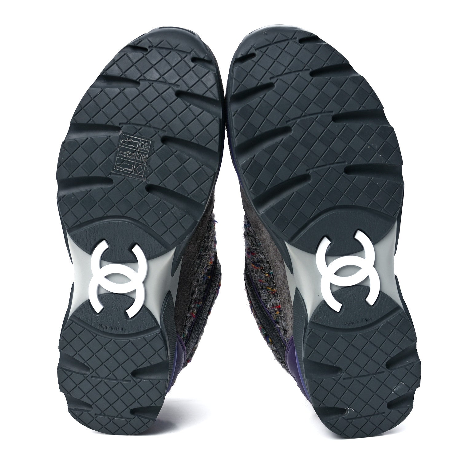 Chanel Suede Tweed Goatskin CC Sneakers 37.5 Grey Purple 5 of 8