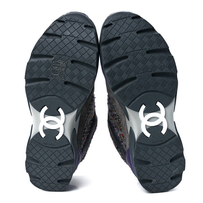 Chanel Suede Tweed Goatskin CC Sneakers 37.5 Grey Purple 5 of 8