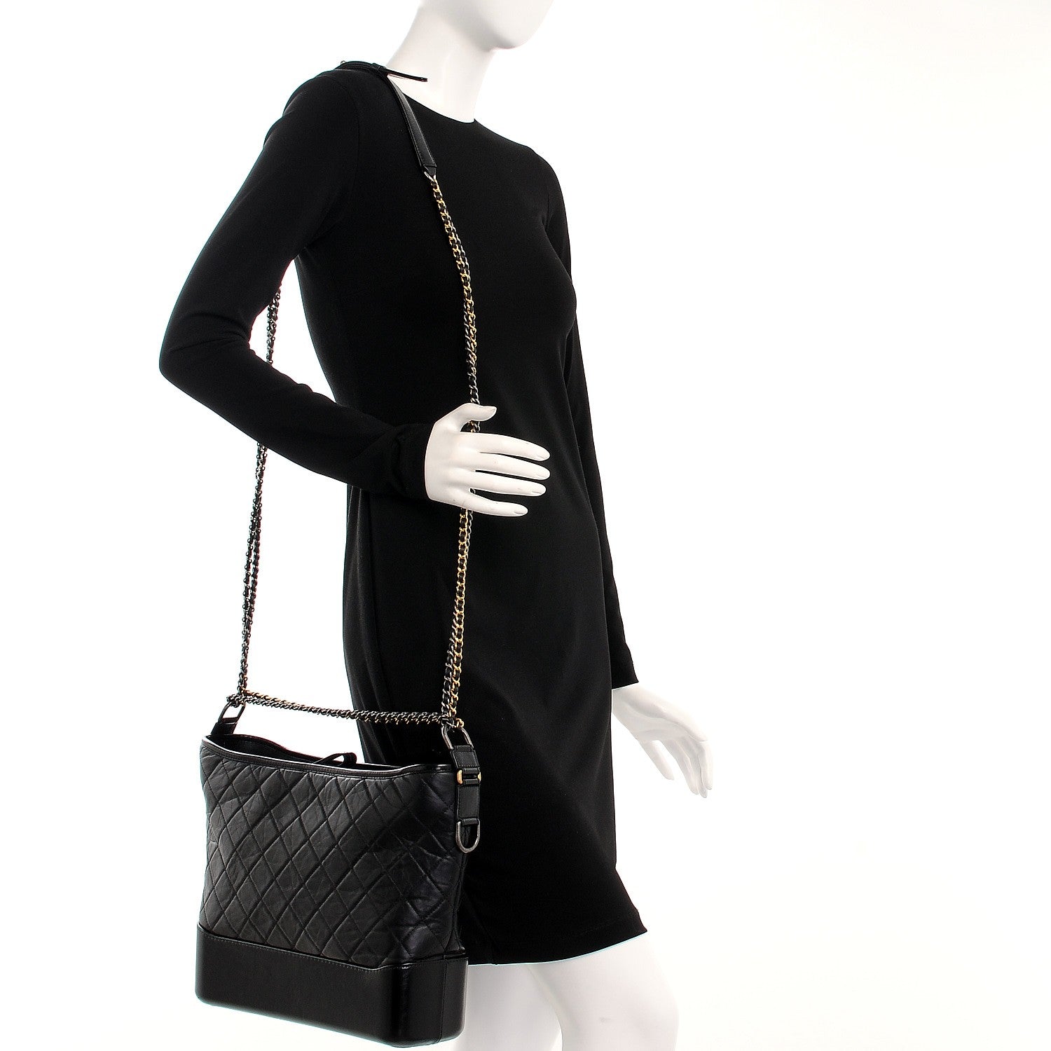 Chanel Aged Calfskin Quilted Large Gabrielle Hobo Black 2 of 8