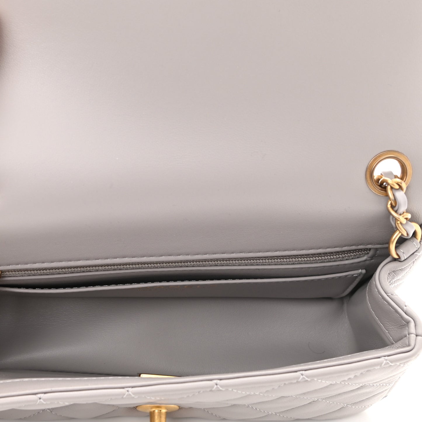 Lambskin Quilted Mini Rectangular Pearl Crush Flap Grey