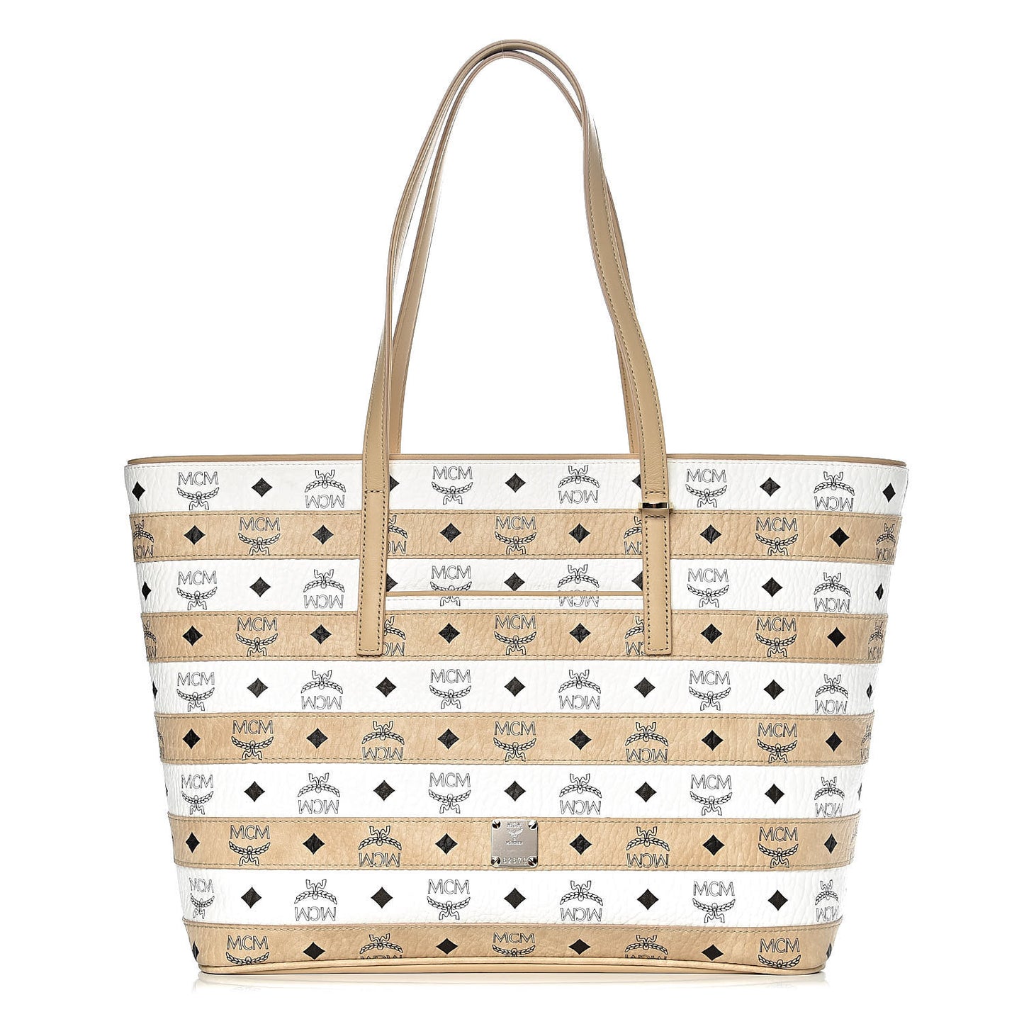 Visetos Spot Stripped Medium Shopping Tote Beige White