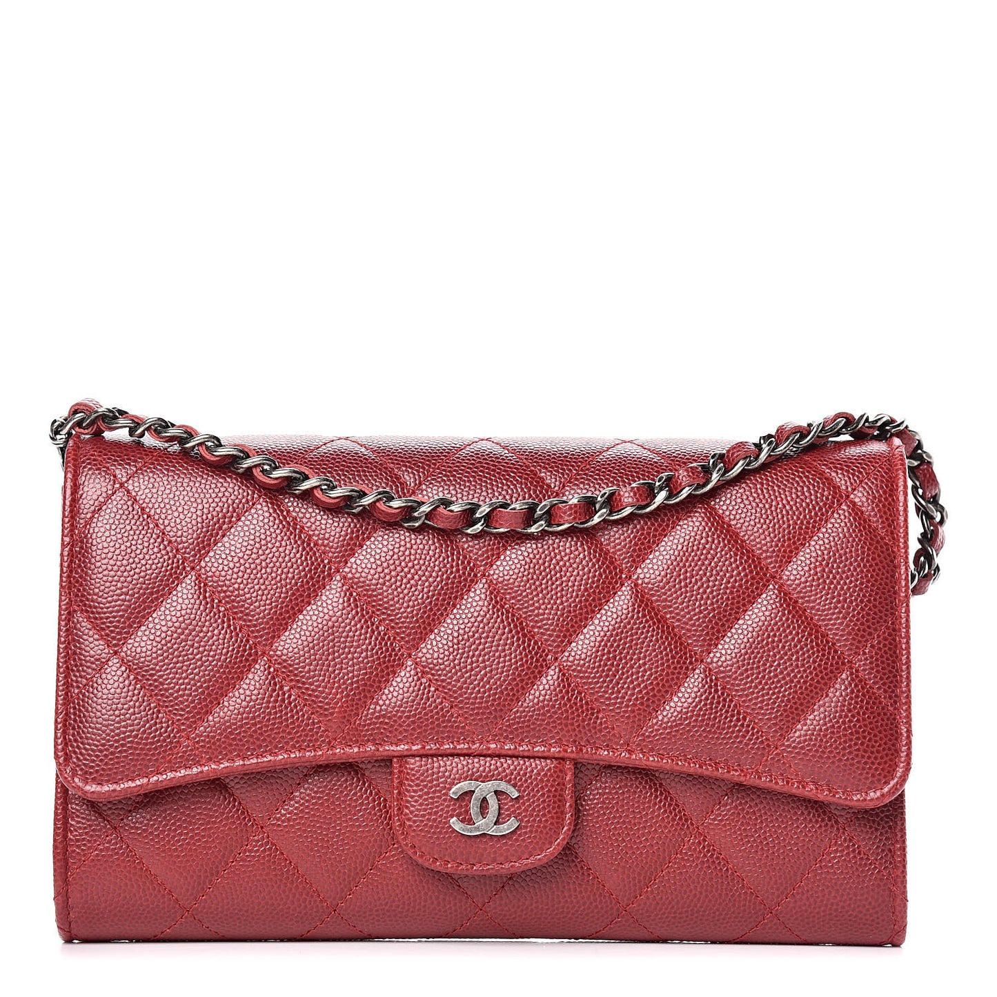 Caviar Quilted Wallet on Removable Chain Red
