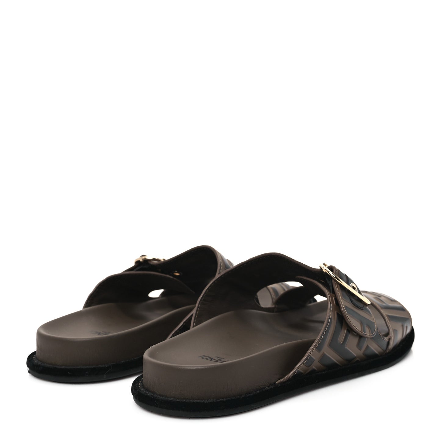 Calfskin FF Embossed Pearland Slide Sandals 39.5 Tobacco Moro