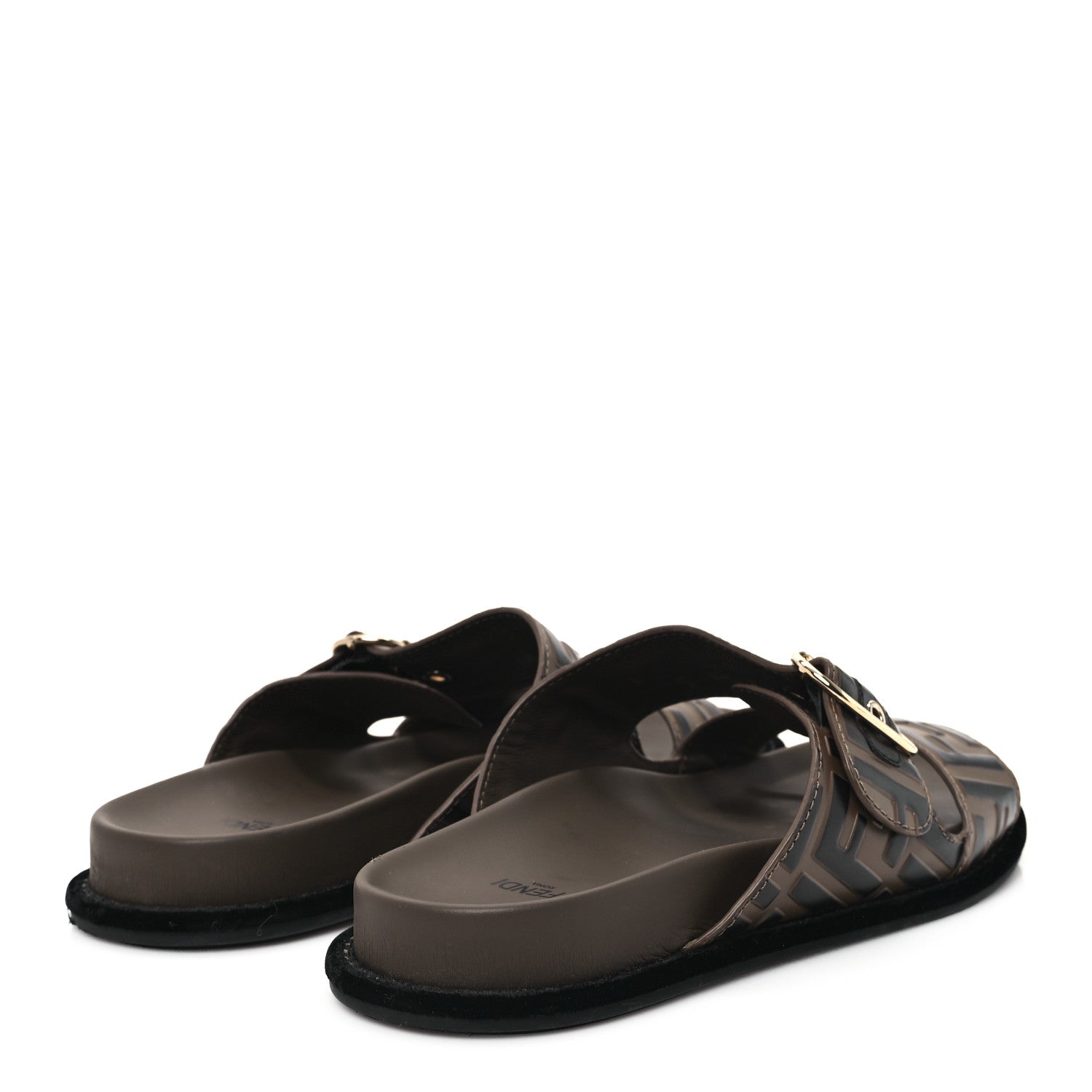 Fendi Calfskin FF Embossed Pearland Slide Sandals 39.5 Tobacco Moro 5 of 12