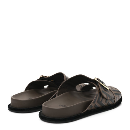 Fendi Calfskin FF Embossed Pearland Slide Sandals 39.5 Tobacco Moro 5 of 12