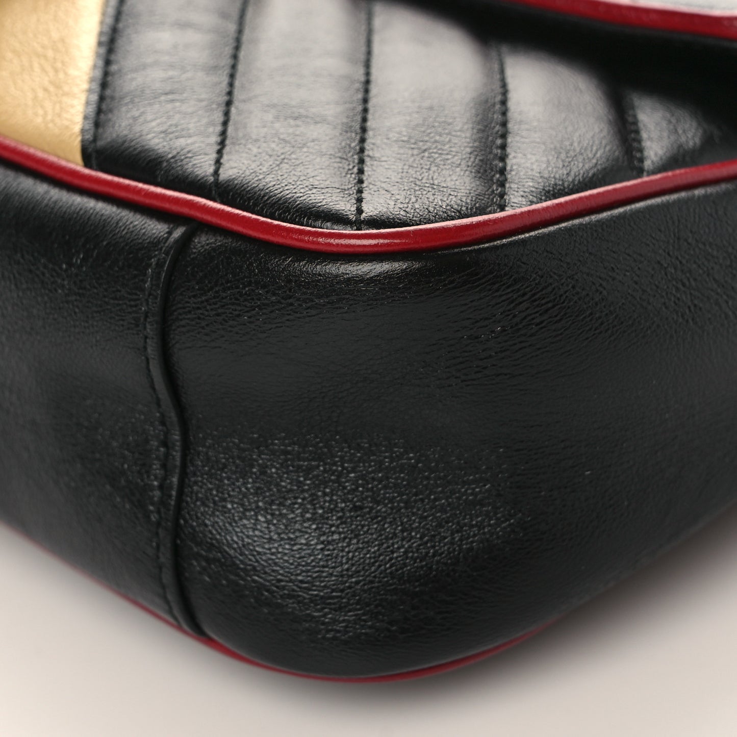 Vintage Effect Calfskin Matelasse Diagonal Striped Small Torchon GG Marmont Shoulder Bag Black Beige