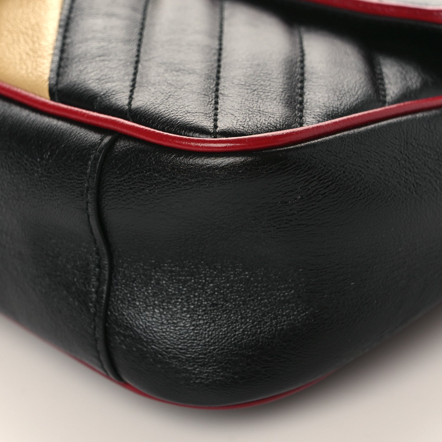 Gucci Vintage Effect Calfskin Matelasse Diagonal Striped Small Torchon GG Marmont Shoulder Bag Black Beige 9 of 9