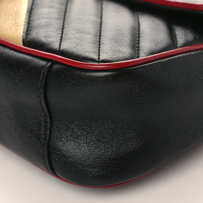 Gucci Vintage Effect Calfskin Matelasse Diagonal Striped Small Torchon GG Marmont Shoulder Bag Black Beige 9 of 9