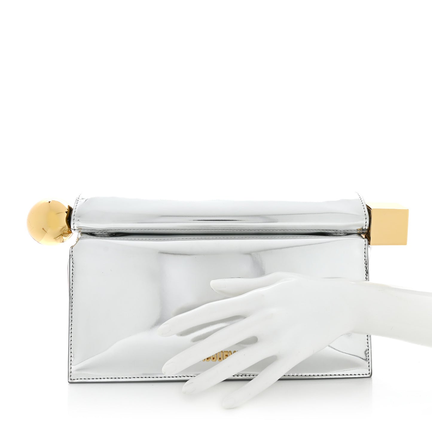 Metallic Patent Calfskin La Pochette Rond Carre Silver
