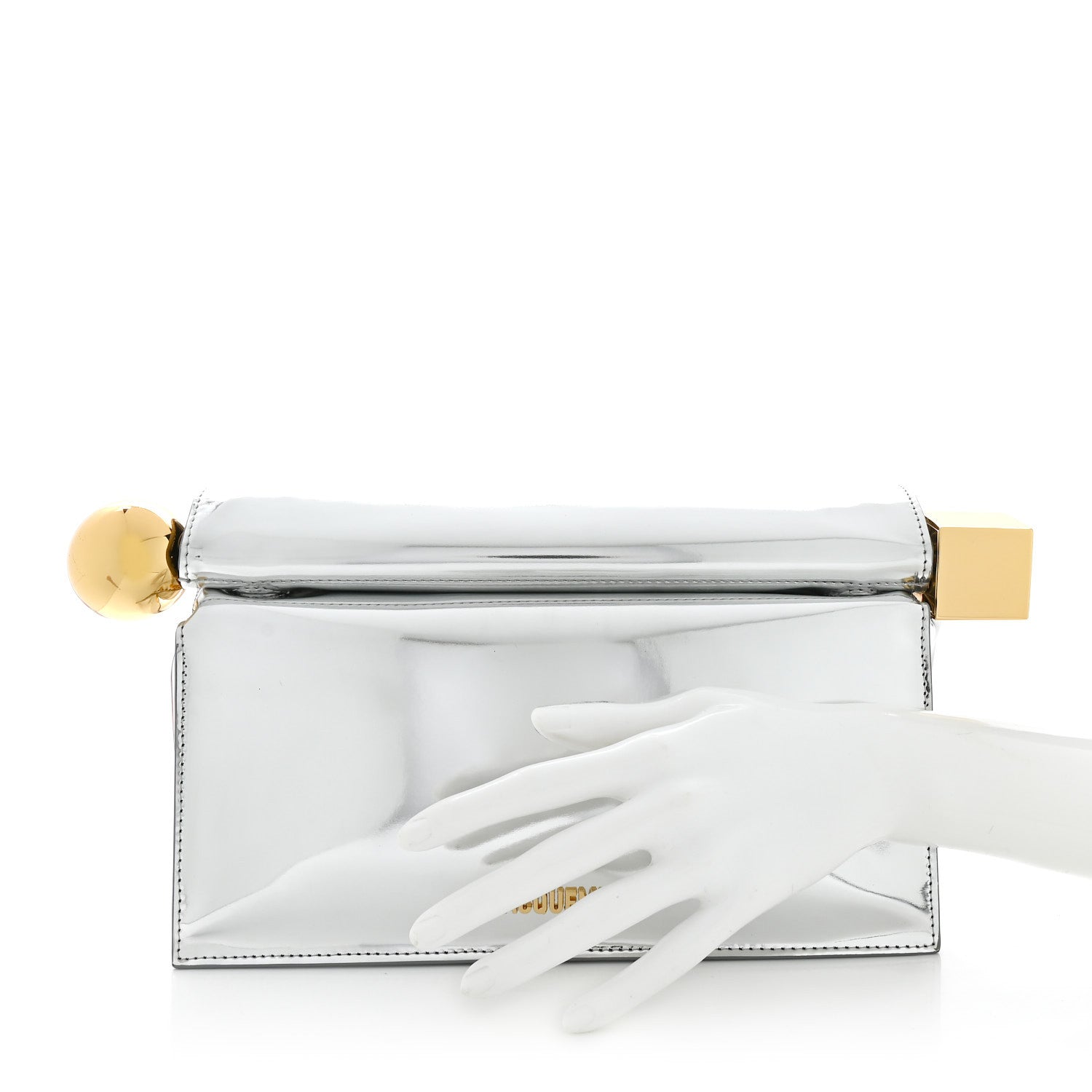 Jacquemus Metallic Patent Calfskin La Pochette Rond Carre Silver 2 of 6