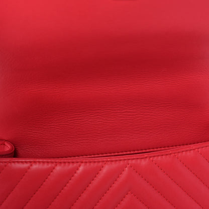 Chanel Lambskin Reverse Chevron Quilted Round Top Handle Flap Red 15 of 15