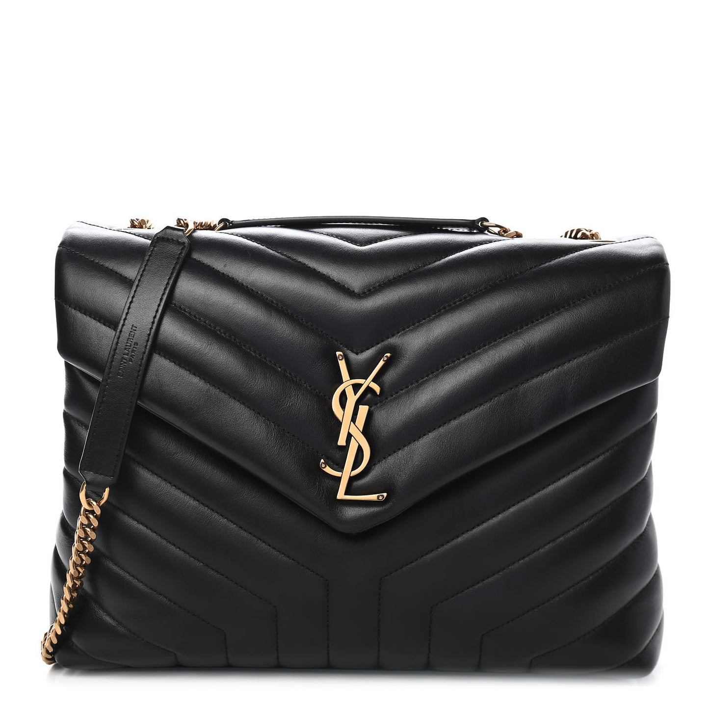Calfskin Y Quilted Monogram Medium Loulou Chain Satchel Black