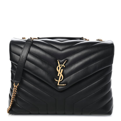 Saint Laurent Calfskin Y Quilted Monogram Medium Loulou Chain Satchel Black 1 of 9