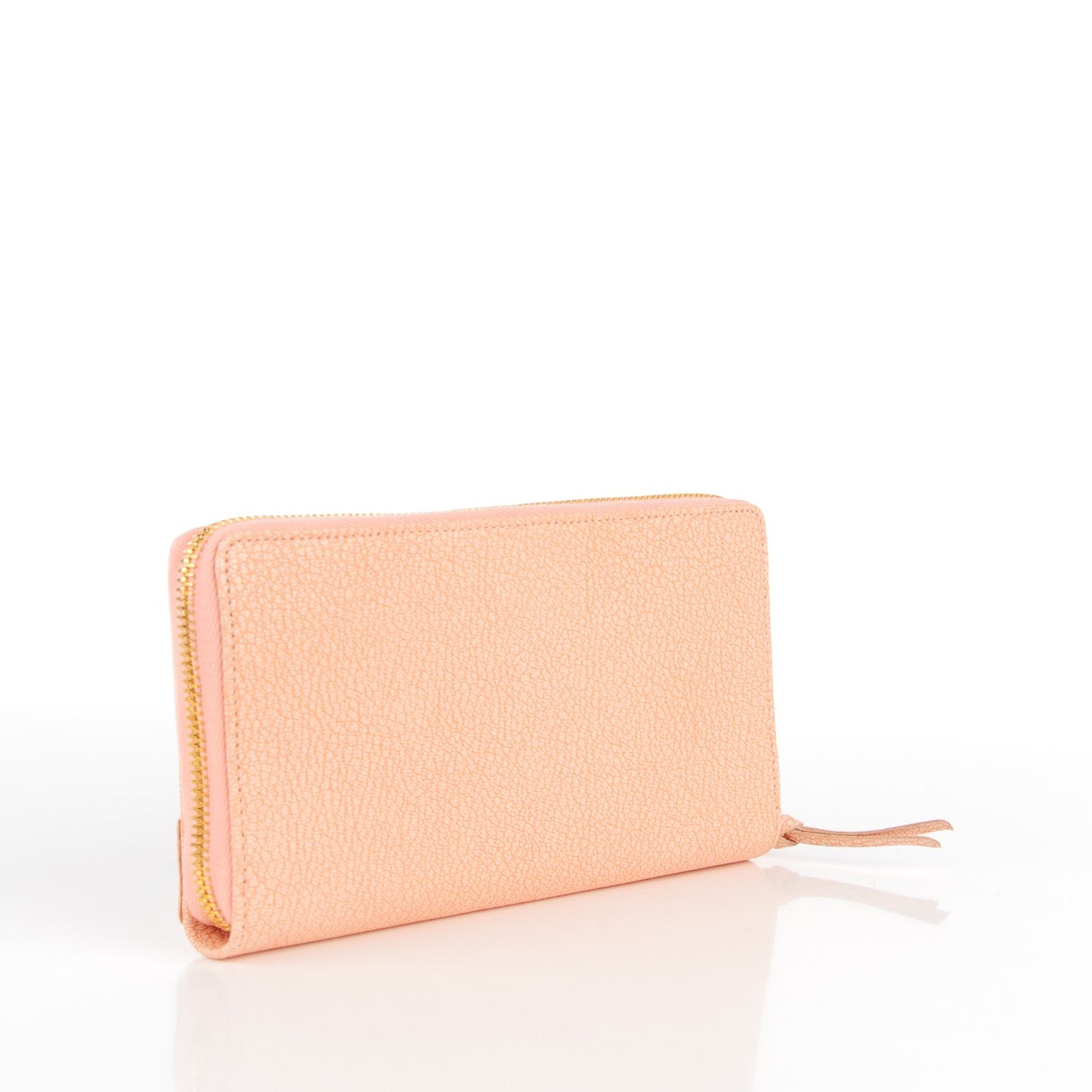 Chevre Metallic Edge Zip Around Wallet Rose Corail