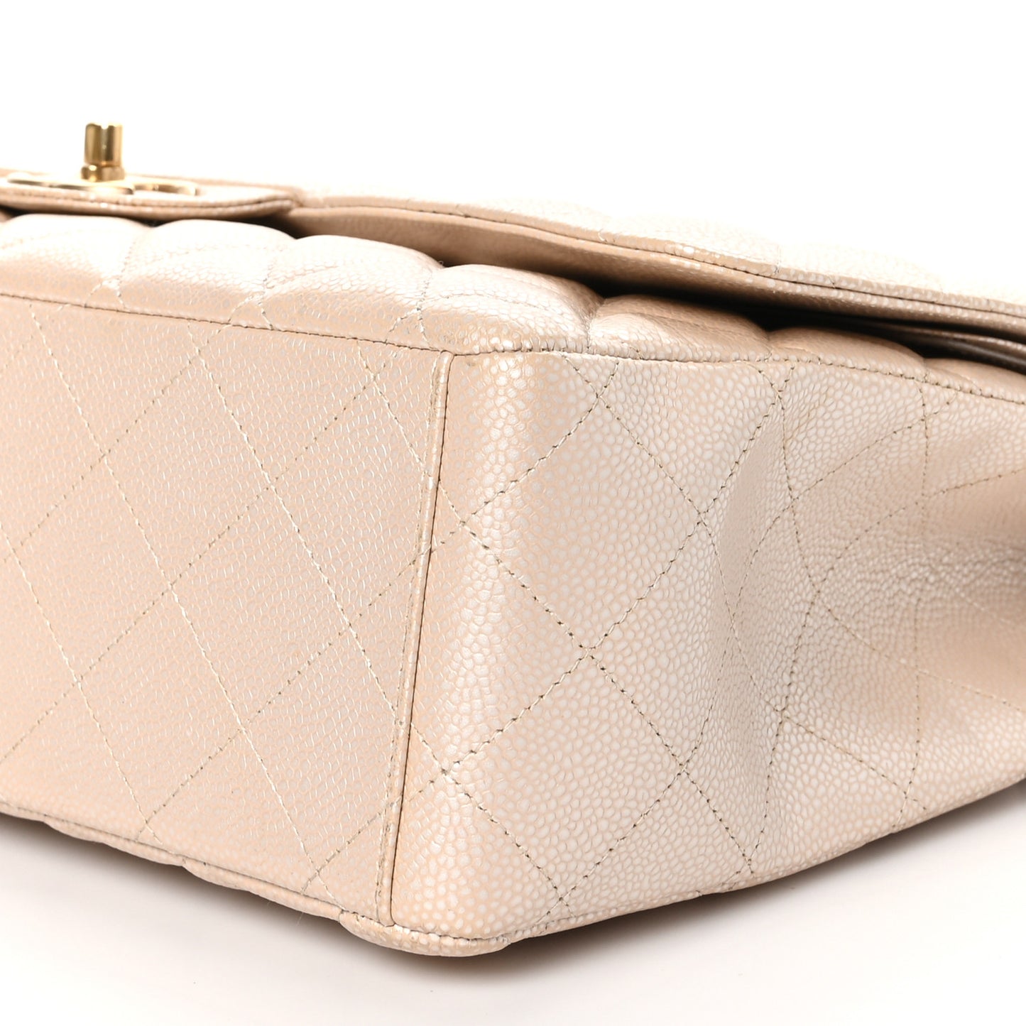 Iridescent Caviar Quilted Maxi Double Flap Beige