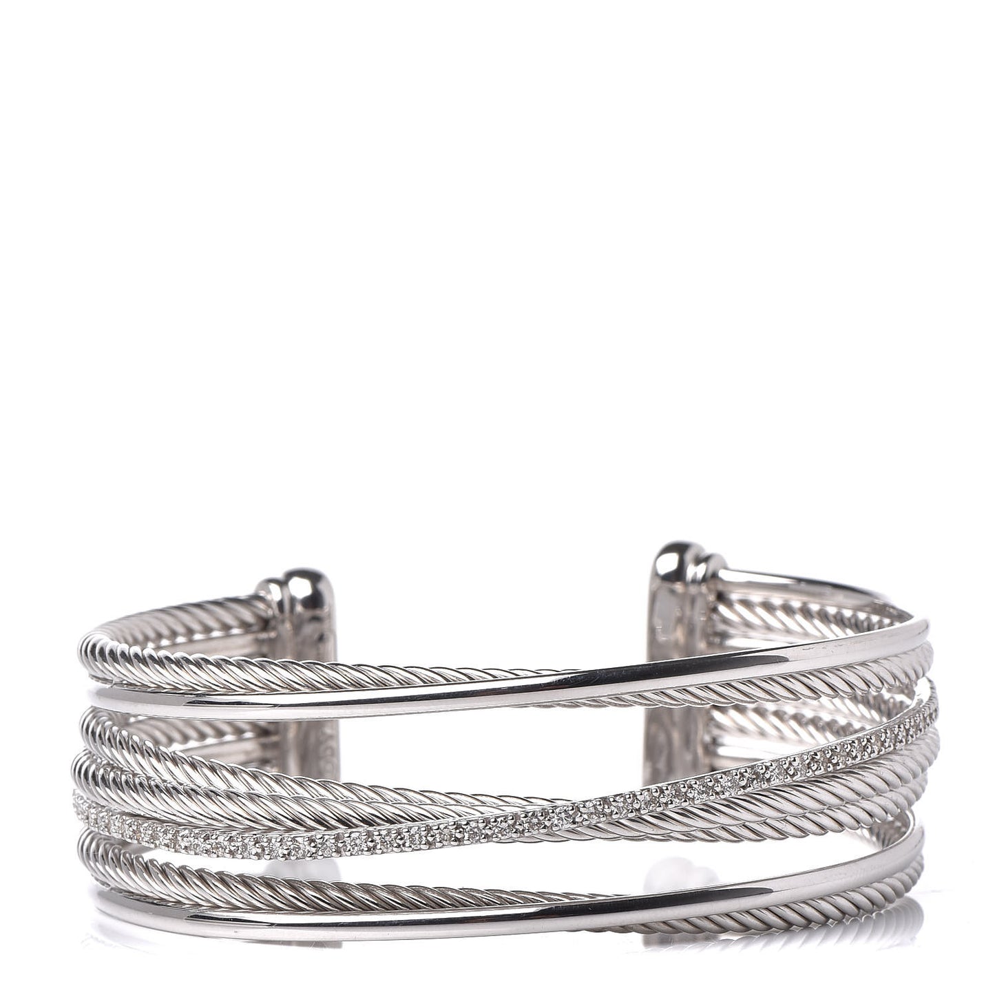 Sterling Silver Diamond Crossover Four Row Cuff Bracelet