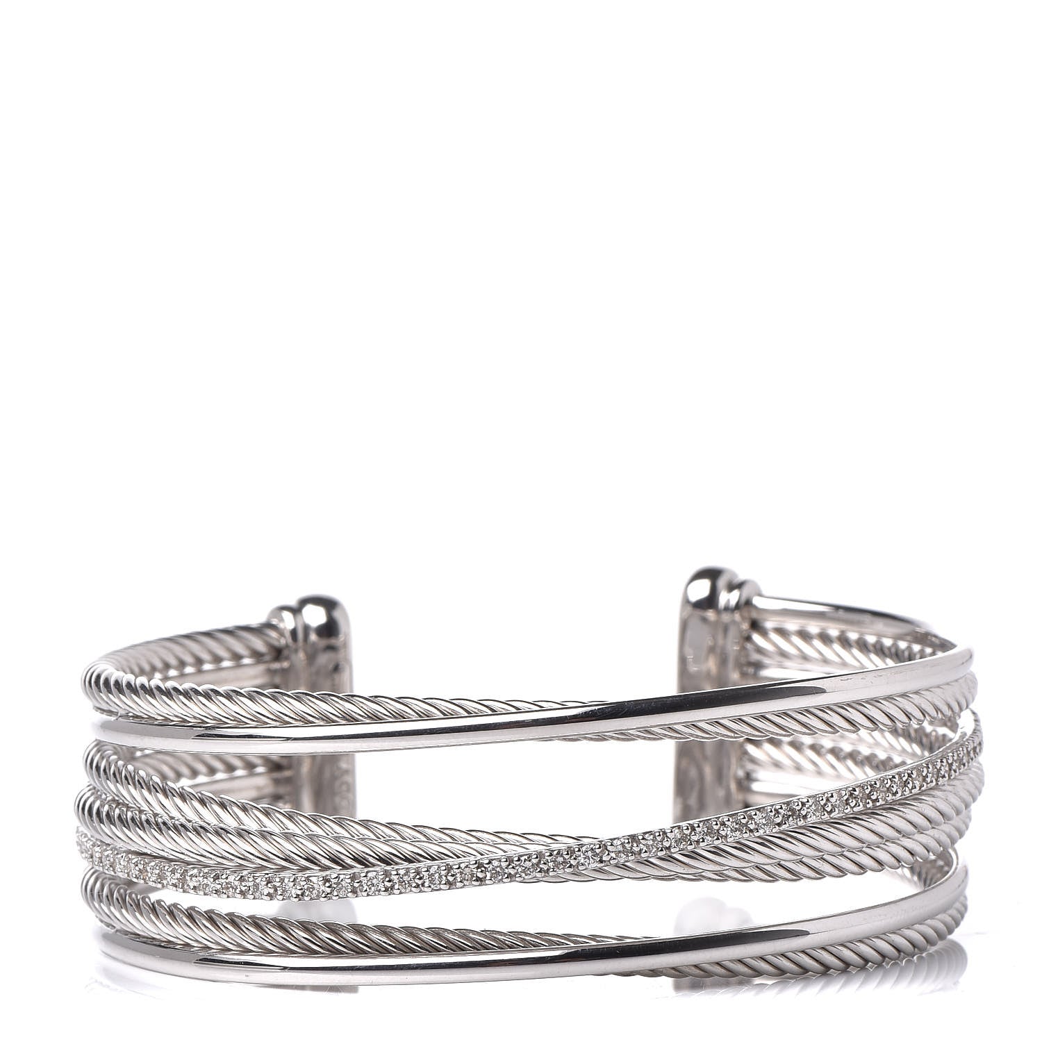 David Yurman Sterling Silver Diamond Crossover Four Row Cuff Bracelet 1 of 5
