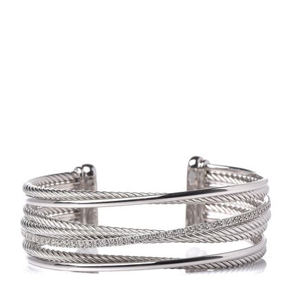 David Yurman Sterling Silver Diamond Crossover Four Row Cuff Bracelet 1 of 5