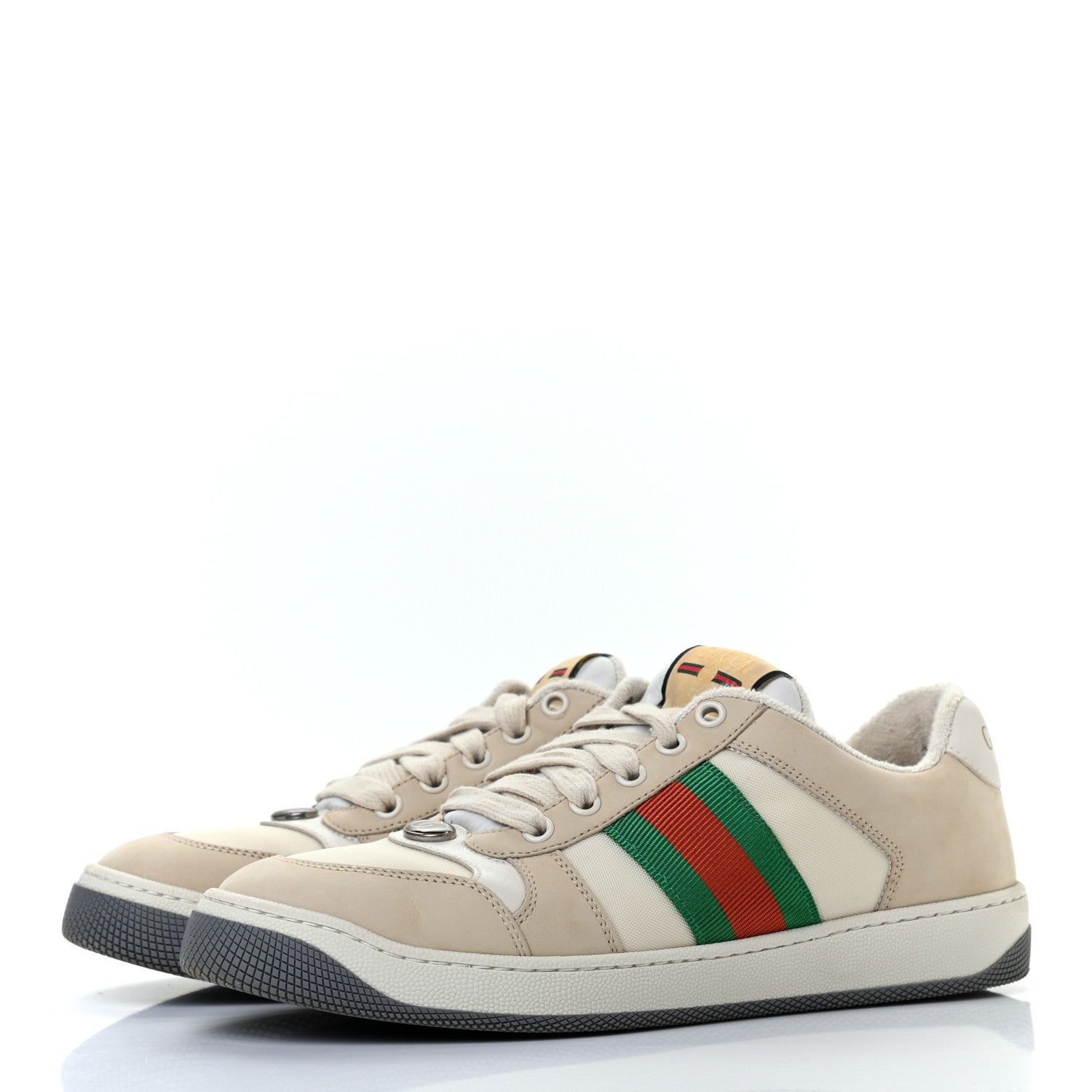 Gucci Nylon Nubuck Web Womens Screener Sneakers 38 Mystic White Dusty Milk 3 of 9