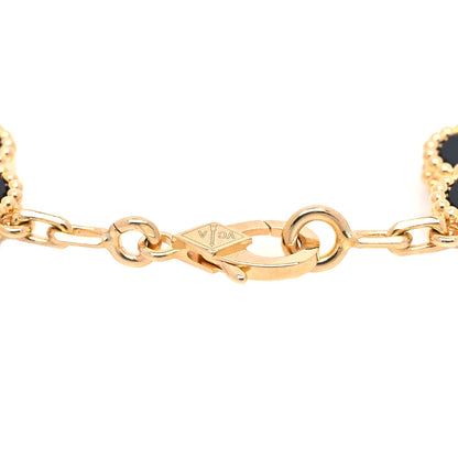Van Cleef & Arpels 18K Yellow Gold Black Onyx 5 Motifs Vintage Alhambra Bracelet 4 of 5