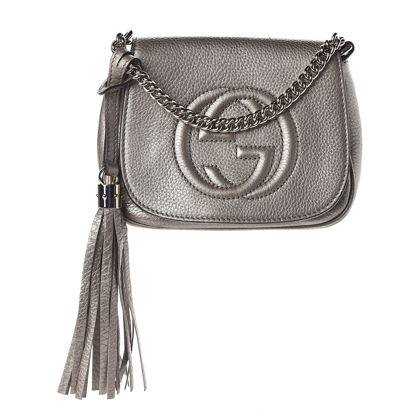 Metallic Pebbled Calfskin Small Soho Flap Crossbody Golden Beige
