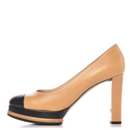Chanel Lambskin Cap Toe Pumps 40.5 Beige Black 1 of 12