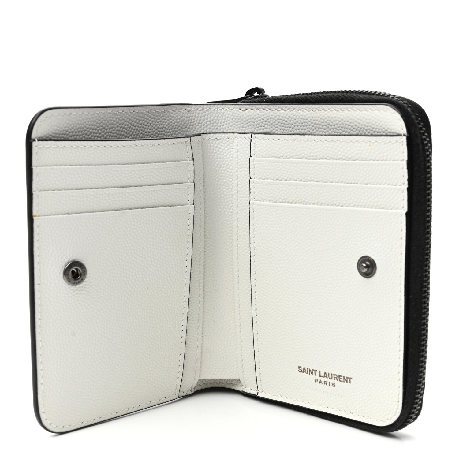 Saint Laurent Grain De Poudre Matelasse Dotted Squares Monogram Compact Zip Around Wallet White Black 5 of 7