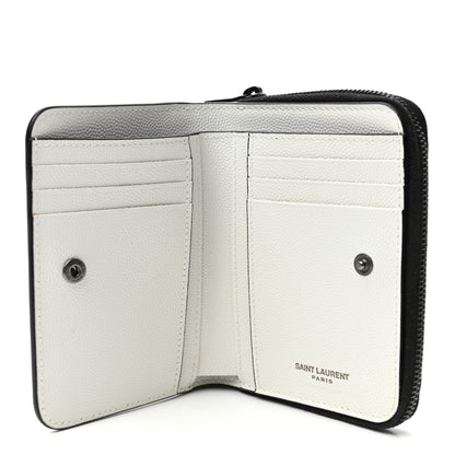 Saint Laurent Grain De Poudre Matelasse Dotted Squares Monogram Compact Zip Around Wallet White Black 5 of 7