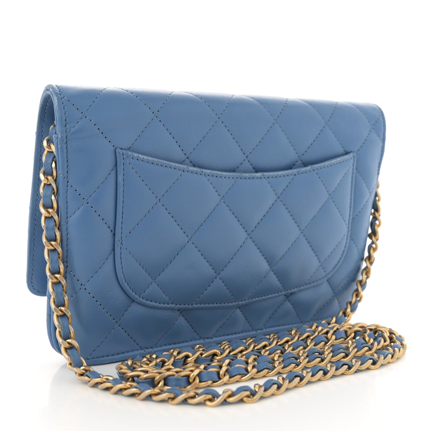 Lambskin Quilted Wallet On Chain WOC Light Blue