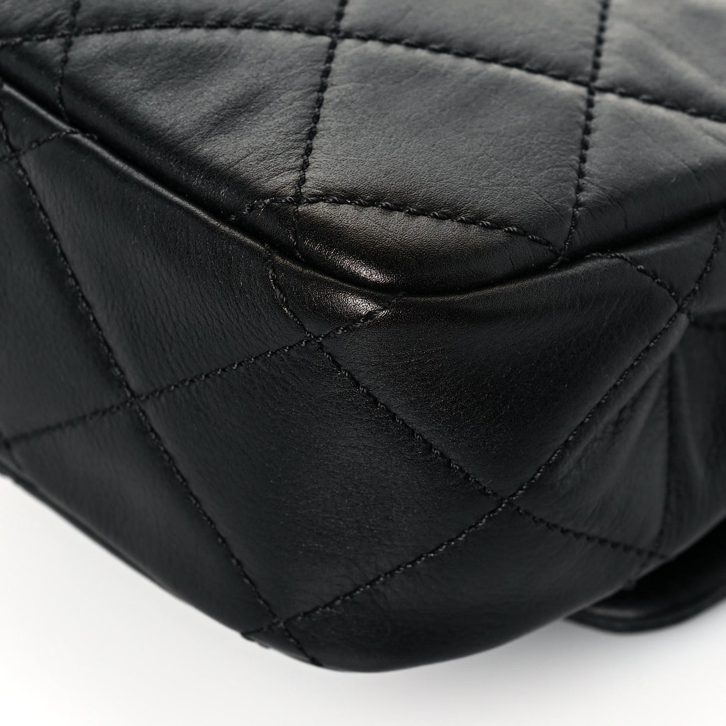Calfskin Quilted Mini Rectangular Crystal Pearls Chain Flap Black