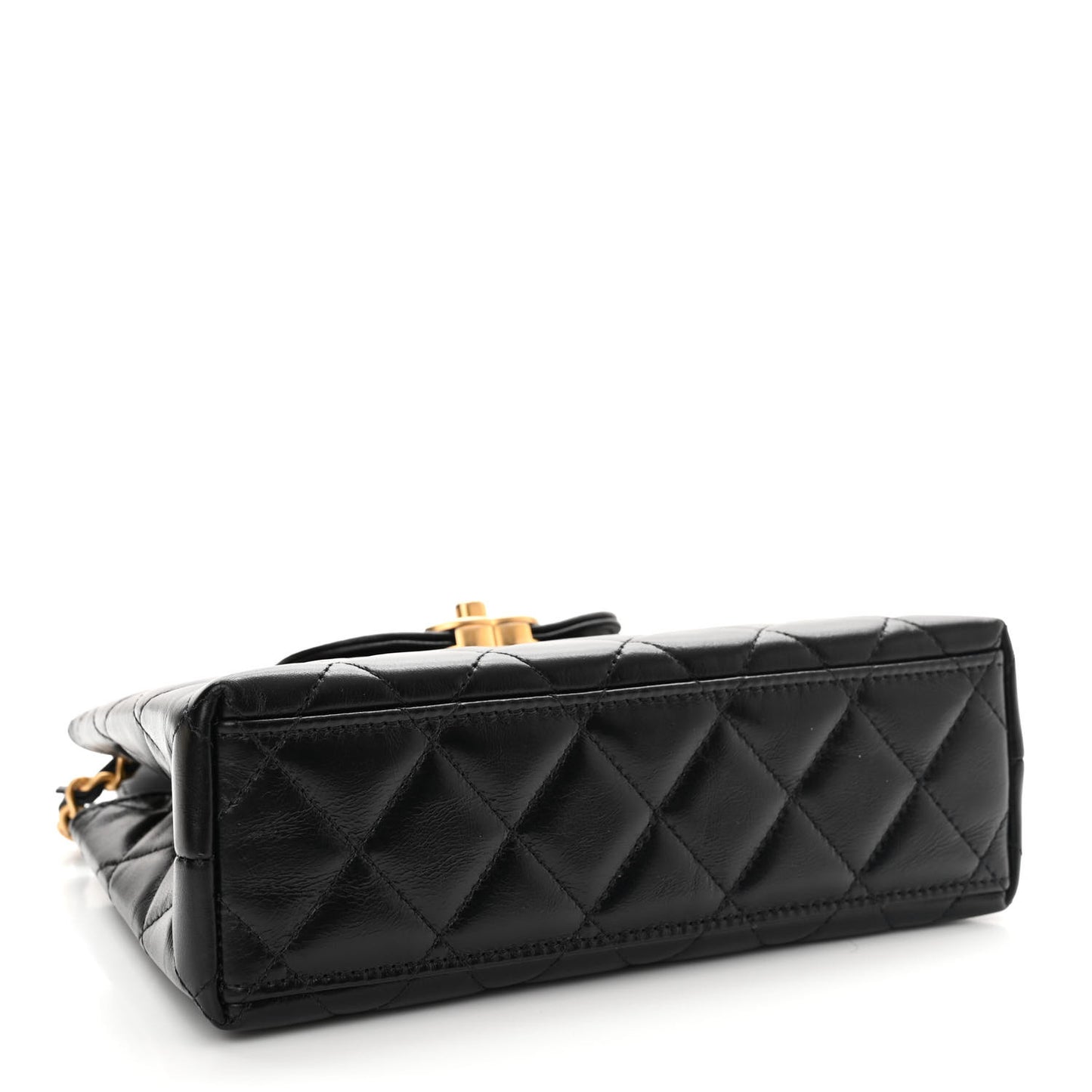 Shiny Aged Calfskin Quilted Nano Kelly Shopper Black