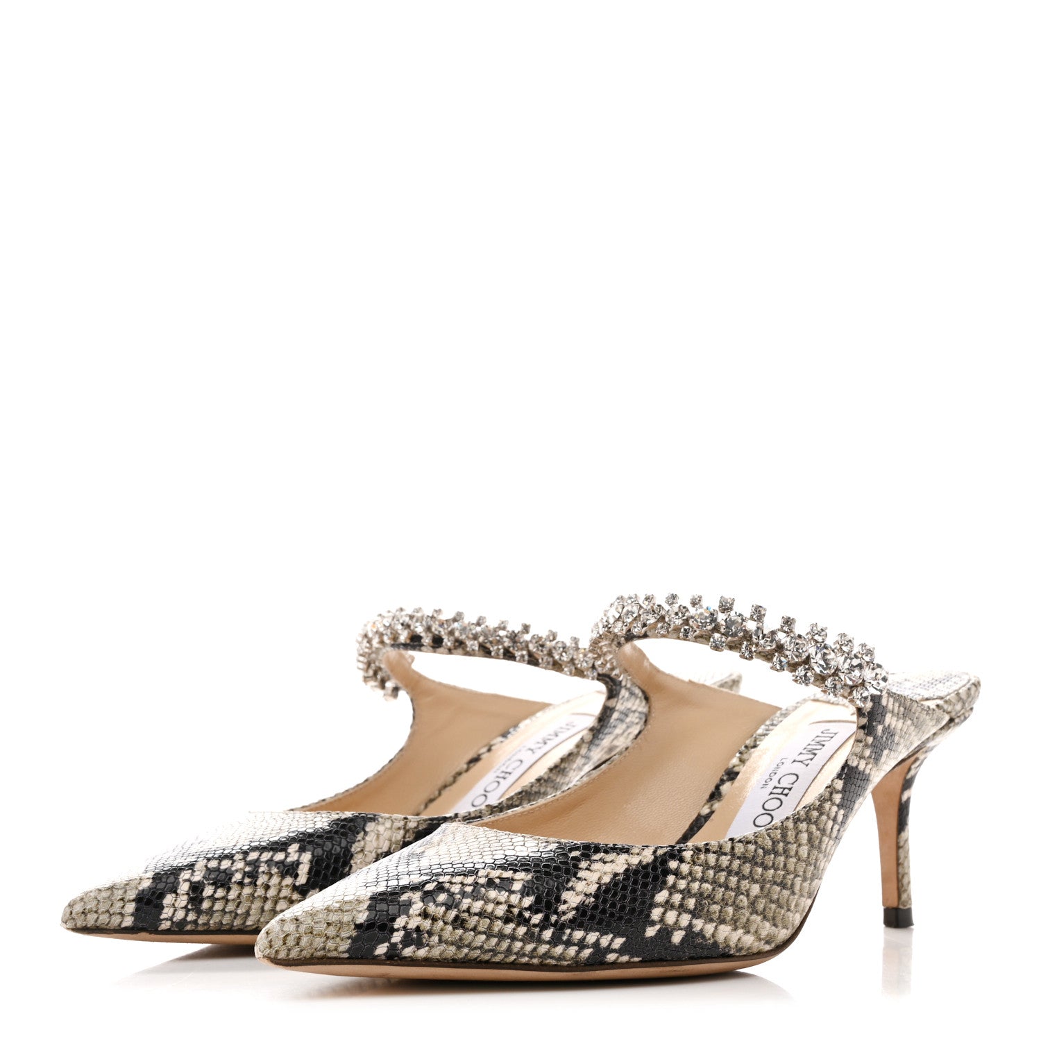 Jimmy Choo Snakeskin Embossed Crystal Bing 65 Pumps 38 Roccia 4 of 9