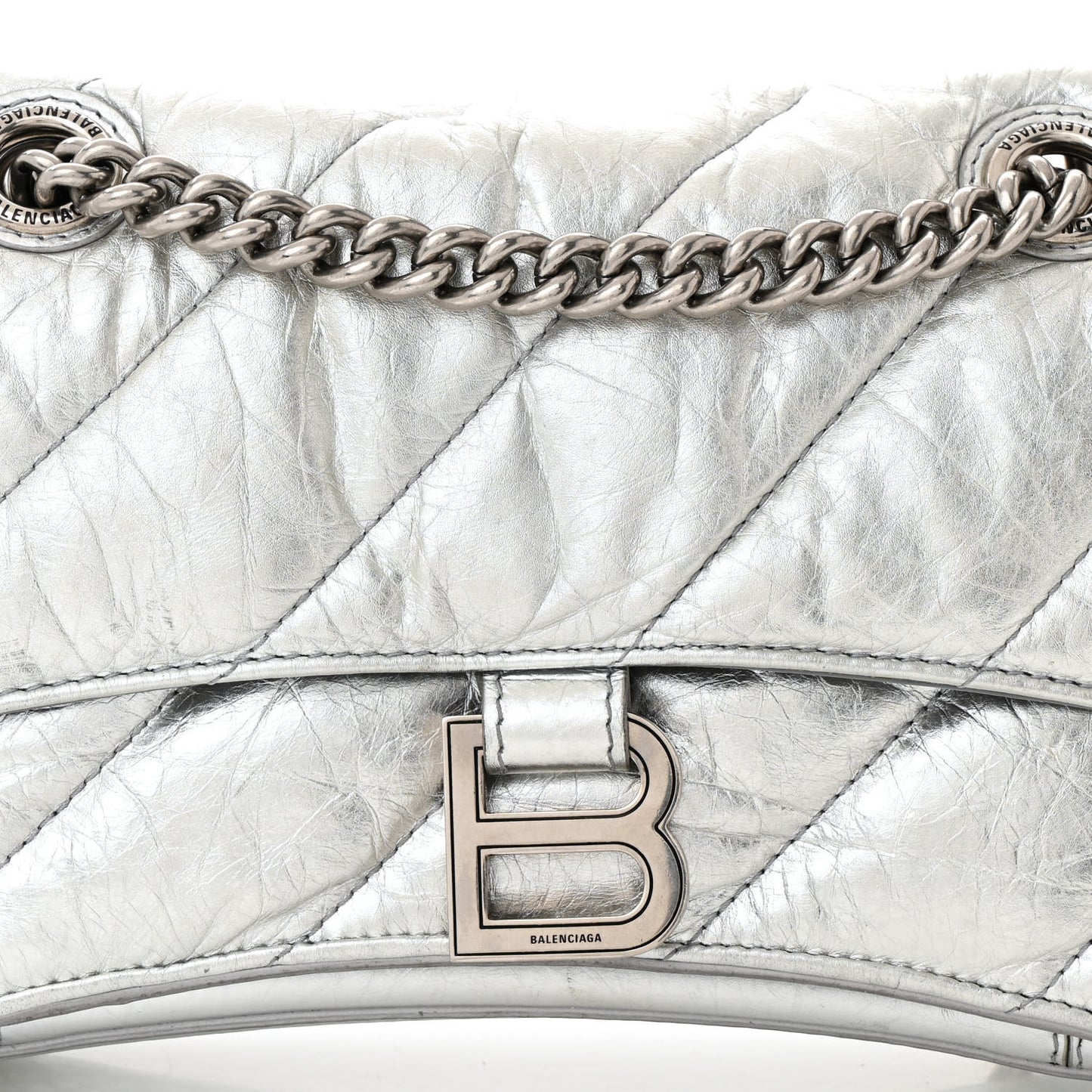 Crushed Calfskin Quilted Small Crush Chain Bag Silver
