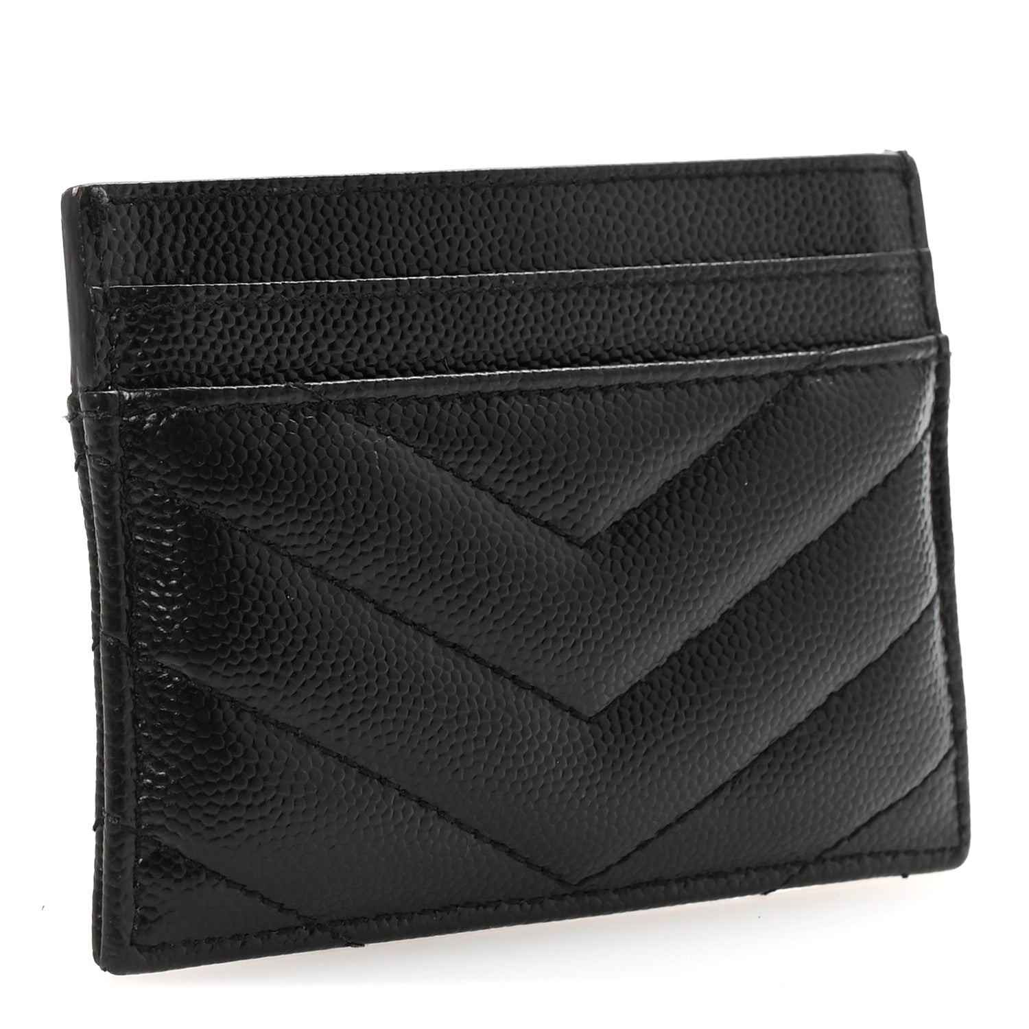 Saint Laurent Grain De Poudre Matelasse Chevron Monogram Credit Card Case Black 3 of 7