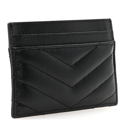 Saint Laurent Grain De Poudre Matelasse Chevron Monogram Credit Card Case Black 3 of 7