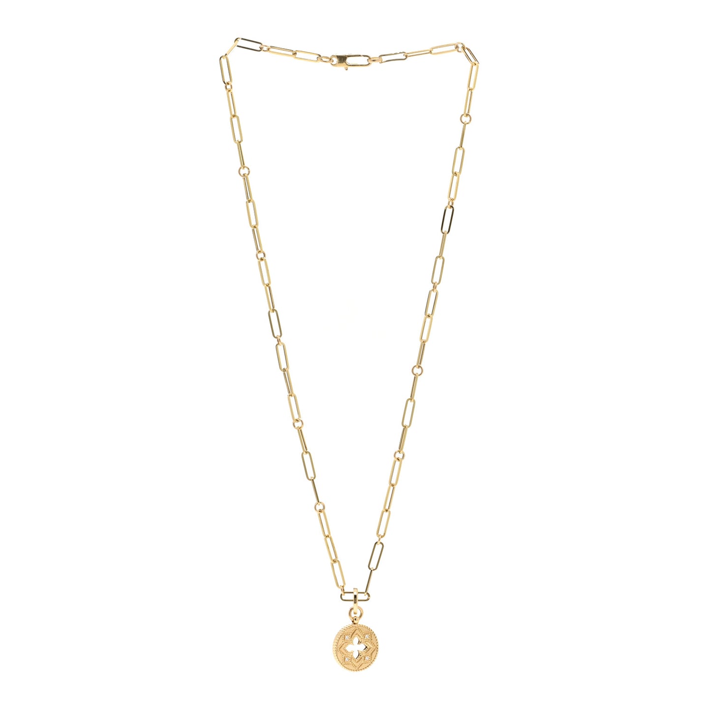 18K Yellow Gold Diamond Double O Paperclip Link Necklace