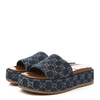 Gucci New Denim GG Monogram Angelina Platform 55mm Slide Sandals 41 Blue Tea 3 of 9
