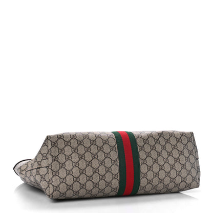 Gucci GG Supreme Monogram Textured Calfskin Web Medium Ophidia Shopping Tote Beige Ebony New Acero 4 of 8